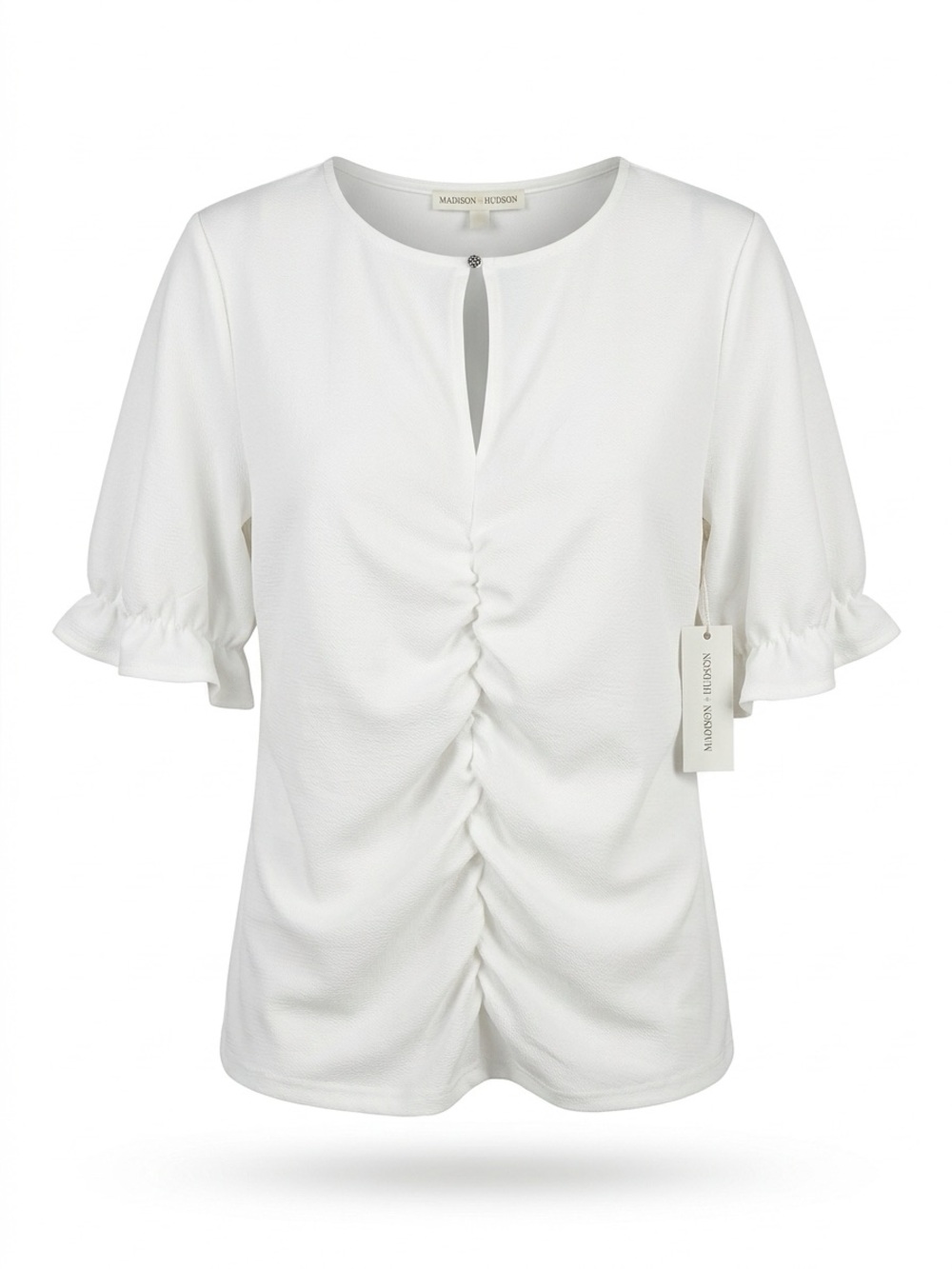 Women's White Ruched Front With Ruffled Short Sleeve Tunic Top Sz 2X NWT